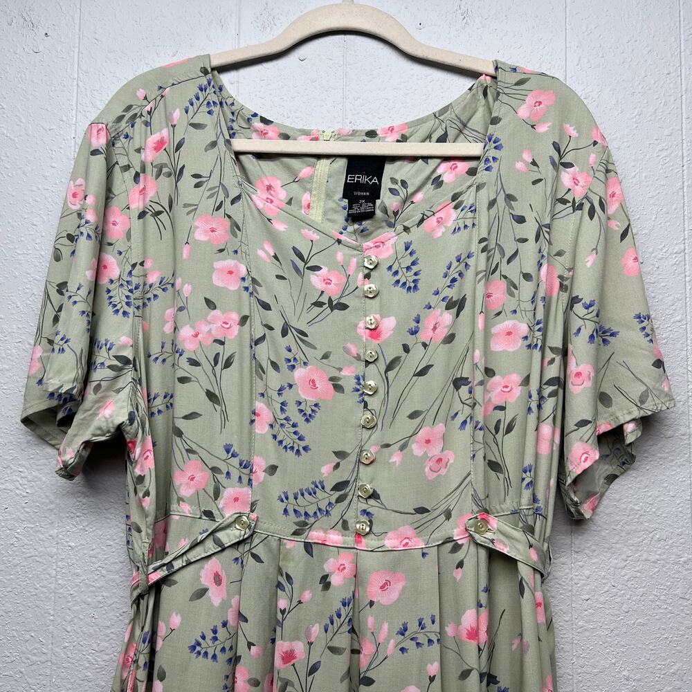 Erika Short Sleeve Floral Midi Dress Womens 2X Church Modest Cottagecore Fairy - Picture 4 of 14